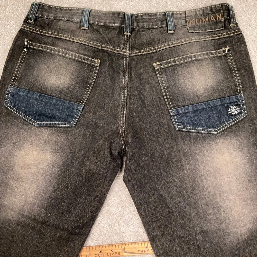 Koman Jeans Mens 40x32 Black Fade Wide Leg Relaxed Straight True Fit